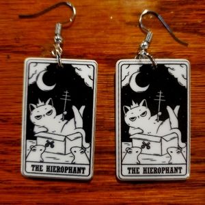 Cute Kitty Hierophant Tarot Card Earrings